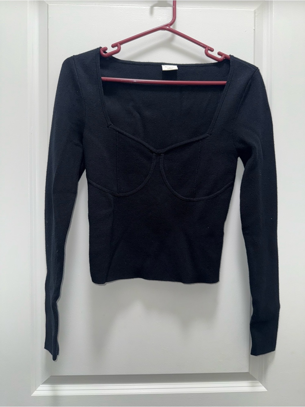 Abercrombie & Fitch Black Ribbed Bodice-Style Long Sleeve Knit Sweater Top